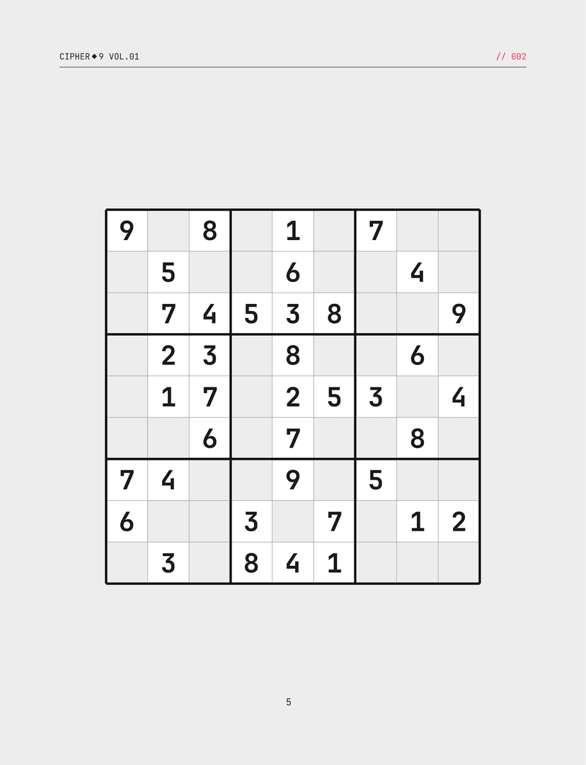 Sample 9×9 sudoku grid